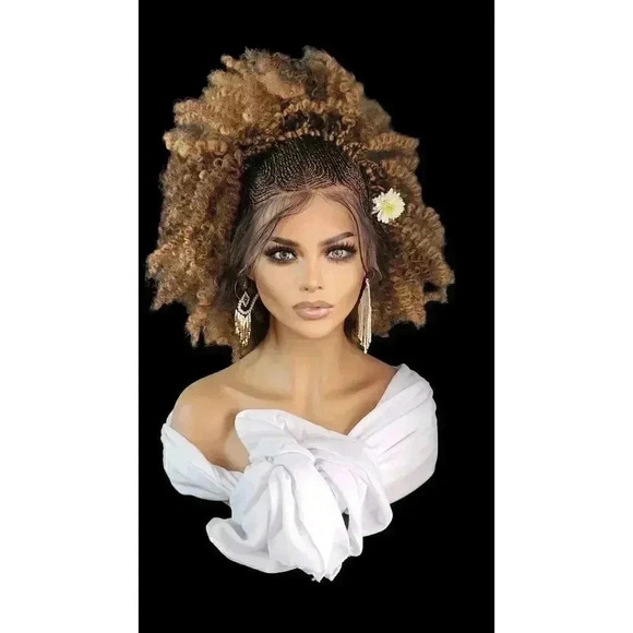 Braided wigs 100% handmade, short afro wig, stunning, colored Wig Mixt NWT short - Picture 6 of 15
